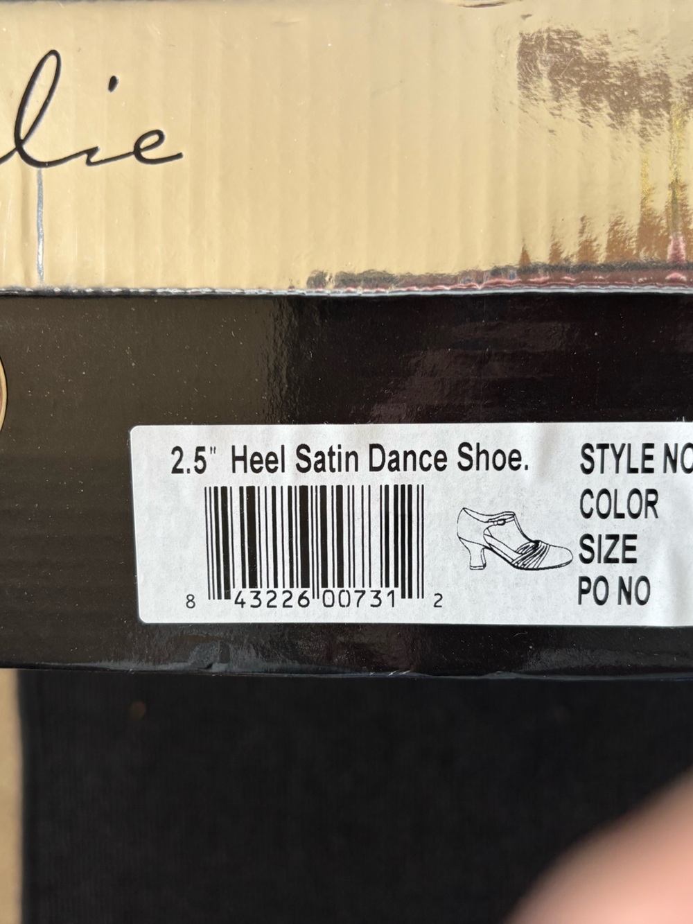 Elle Black and Gold Heel Satin Dance Shoe Box